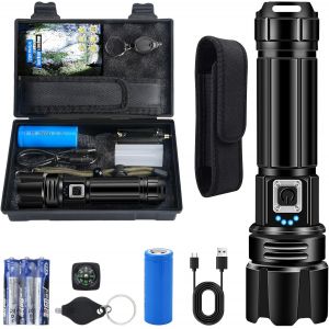 Lampe Torche Led Ultra Puissante, Lampe De Poche Rechargeable Avec Batterie 5000mah, Super Lumineuse, Zoomable, Ip67, Torche Tactique Pour Camping, Randonn&eacute;e, P&ecirc;che, Urgence (Une Boussole) - Neuf
