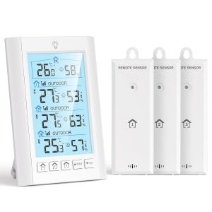 Station Meteo Interieur Exterieur Sans Fil, Thermometre Hygrometre avec 3 capteurs, LCD, R&eacute;tro-&eacute;clairage, Port&eacute;e de Transmission sans Fil de 100m, pour Terrasse, Jardin, Cave - Neuf
