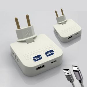 Pack 2 Multiprises Mureales Plates 4000W - Design Murale avec 2 Ports USB Type 1 et C - Design Extra-Plat - Tete Pivotante 180&deg; - Id&eacute;ale Bureau Maison - Couleur Blanc | 3-Stars - Neuf