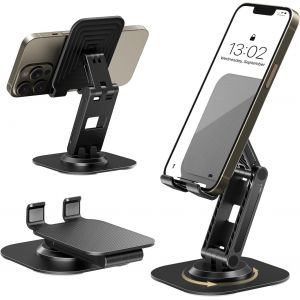 Kalanka-Support Téléphone Portable, Support De Téléphone Pliable 360° Support Téléphone Bureau Multi-Angles Réglable Compatible Avec Samsung Huawei Ipad Mini Iphone Tous Les Smartphones (Noir) - Neuf