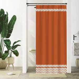 KAL-Rideau Douche Étroit, Rideau De Douche Orange Anti Moisissure 90X180Cm Terracotta Boheme Minimaliste Rideaux De Baignoire Tissu Lavable Imperméable Rideaux Salle De Bain Avec 6 Crochets - Neuf