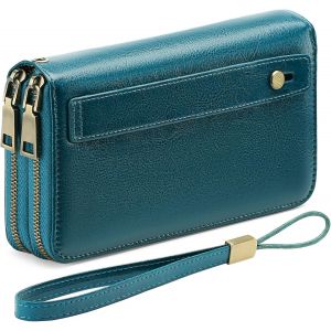 CAUC-Portefeuille Femme Grand, Porte Feuille Feminin Cuir V&eacute;g&eacute;talien Double Fermeture &agrave; Glissi&egrave;re, RFID Porte chequier, avec Multiples Poches Portefeuilles et Porte-Cartes Idee Cadeau Femmes - Neuf