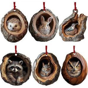 6Pcs Noël des Animaux Décorations, Décorations d'Arbre de Noël, les Animaux Motif Acrylique Ornement, Animaux Mignons Acrylique Pendentifs, des Animaux de la Forêt U - Neuf