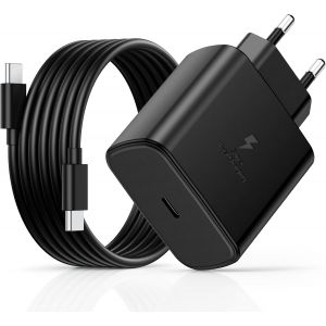 LORANKA-45W USB C Charger Fast Charging with Type C Cables 2M, for Samsung Galaxy S25/S24/S23/S22/S21 Ultra/S20/S20+/Note 20/10/9/A73/A53/A52/S10 Mobile Phone Fe USB-C AC Adapter Power Socket Noir - Neuf