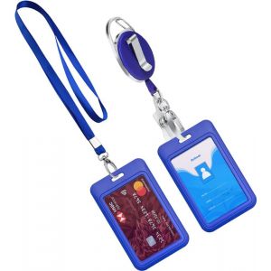 KALANKA-Lot de 2 porte-badges coulissants en plastique avec fenêtre transparente, Vertical Porte Badge Rétractable avec Porte-clés Retractable Porte Carte Plastique Rigide Avec Cordon pour Bureau, Éc - Neuf