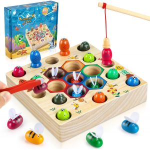 KAL-Jouet Enfant 2 Ans, Jeux Montessori 2 3 Ans, Jeu De Pêche 2 En 1(Brevet Autorisé), Jouet En Bois Pour Cadeau Fille Garcon Bébés 2 3 4 Ans - Neuf