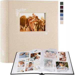 Album Photo Scrapbooking,Grand Lin conception de fen&ecirc;tre DIY Album 100 Pages Blanches Avec S&eacute;parateurs de Cellophane Pour 9x13cm 10x15cm 13x18cm Photos (30x33,5cm,Beige) - Neuf
