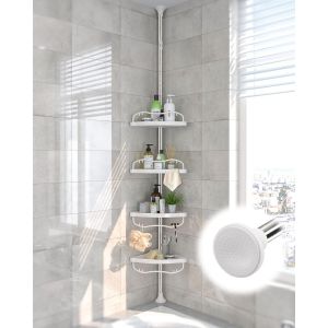 &Eacute;tag&egrave;re de douche t&eacute;lescopique, sans per&ccedil;age, 137-317 cm, &eacute;tag&egrave;re d'angle debout, 4 paniers, antirouille, baignoire et salle de bain, argent&eacute;e - Neuf