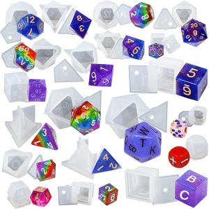 R&eacute;sine &Eacute;poxy D&eacute;s Silicone Moules Moulage Kit Set Pour Jeux De Table, D&eacute;s Multifaces, 20 Moules, Nombre, Lettre, D4, D6, D8, D10, D12, D20, D24, Rpg, 0,7-1,6 Pouces - Neuf