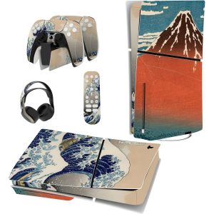 Eryi-Autocollant Protection Pour Ps5 Slim Standard Console, Sticker Skin Pour Ps5 Manette & Télécommande & Casque & Station De Charge,Disc Edition-Grande Vague - Neuf