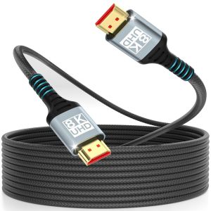 ERYI-Cable Hdmi 5Mètres 8K,Câble Hdmi 2.1 Ultra Haute Vitesse 8K@60Hz 4K@120Hz 7680P Supporte Hdr10 Earc 3D Hdcp 2.2 & 2.3,Compatible Avec Ps5/4 X-Box Hdtv Blu-Ray Player/Moniteur/Laptop - Neuf