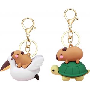 KAL-Lot De 2 Porte-Clés Capybara, Figurine Animal Capybara, Porte-Clés Amusant Pour Sac À Dos, Adorable Porte-Clés Capybara, Capybara Sur Tortue - Neuf
