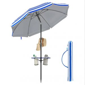 Parasol Upf 50+ Inclinaison De 30&deg; Des 2 C&ocirc;t&eacute;s Hauteur R&eacute;glable Petite Tablette Crochets Adapt&eacute; Pour Plage Jardin Sans Base Helloshop26 12_0006894 - Neuf