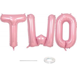Lot De 2 Ballons Rose Pastel Avec Ruban Pour D&eacute;coration De F&ecirc;te D'anniversaire De 2 Ans, 101,6 Cm, Rose Clair - Neuf