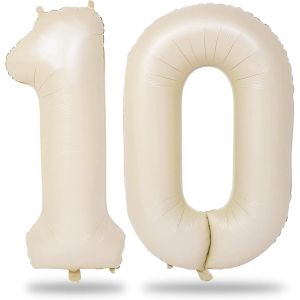 Ballons Cr&egrave;me En Forme De Chiffre 10 Pour D&eacute;coration De 10E Anniversaire, 101,6 CmU2013 Ballons &Agrave; L'H&eacute;lium En Forme De Chiffres 1 Et 0 Pour Filles Et Gar&ccedil;ons U2013 Ballons Beiges Pour 10E Annivers - Neuf