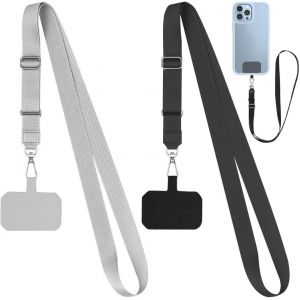 TIANYI-Lot de 2 cha&icirc;nes de t&eacute;l&eacute;phone portable universelles &agrave; porter autour du cou - Avec patch universel - Pour tous les &eacute;tuis de t&eacute;l&eacute;phone portable courants - R&eacute;glable et amovible - Neuf