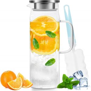 Mevronisshop-Carafe Eau, Pichet En Verre, Cruche En Verre Avec Couvercle Et Anse-1.5litres - Neuf