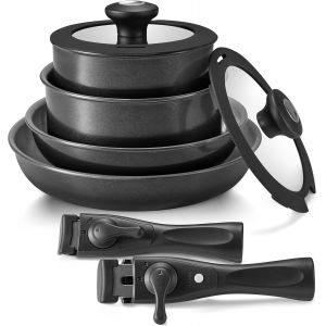 Subzonal-Batterie De Cuisine &Agrave; Induction Avec Rev&ecirc;tement En C&eacute;ramique Sain, Casseroles Et Po&ecirc;les Antiadh&eacute;sives 10 Pi&egrave;ces Avec Poign&eacute;es Amovibles, Pour Camping-Car &Agrave; Induction Avec Poign&eacute;es Amovibles, - Neuf