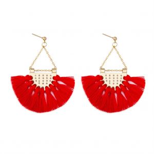Boucles D'oreilles Pendantes Bohemes En Alliage, Forme Eventail, Accessoire De Bijouterie, Cadeau (Rouge) - Neuf