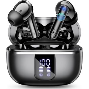 Ecouteurs Bluetooth Sans Fil, St&eacute;r&eacute;o 3D Hifi Bluetooth 5.4 Casque Antibruit Avec 4 Mic Enc, 46H R&eacute;cr&eacute;ation &Eacute;couteurs Bluetooth Avec &Eacute;cran Led, Ip7 &Eacute;tanche Usb-C Ecouteurs Avec Pour Ios Android.Noir - Neuf