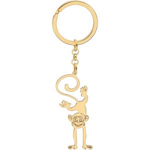 KAL-Porte-Clés Singe En Acier Inoxydable Plaqué Or 18K Porte-Clés Mignon Pour Femmes Filles Clés De Voiture Porte-Monnaie Sac À Dos - Neuf