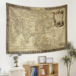 TIANYI-150x100cm Tapisserie Carte du Monde, Ancienne Carte Mer Occidentale Navigation Atlas Historique Murale Déco Dortoir Sofa Couverture - Neuf