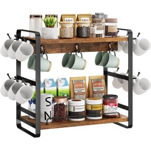 Organisateur De Comptoir De Bar &Agrave; Caf&eacute;,Portetasse &Agrave; 2 Niveaux Pour Cuisine,Organisateur Tasse &Agrave; Caf&eacute; En Bois Avec 18 Crochets,Support Tasse Pour Maison,Cuisine Et Bureau,Tbj006h - Neuf