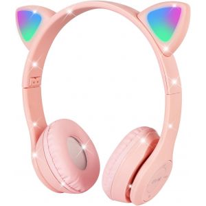 KALANKA-Casque Enfant Audio, Casque Bluetooth sans Fil Enfant avec HD Microphone/Lumi&egrave;res LED, Son St&eacute;r&eacute;o Casque Audio Enfants, Bluetooth pour Enfants sans Fil pour Smartphone,Pad,Tablet,Kindle(Rose) - Neuf