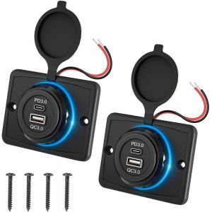 JGD-Panneau de prise USB pour voiture, Panneau de chargeur USB PD3.0 & QC3.0 avec lumi&egrave;re LED pour voiture 12V/24V-2Pcs - Neuf