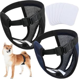 2 Packs De Machine Chienne Couches De Protection Chien Pantalon Avec 6 Serviettes Hygiéniques Menstruel Pantalon Pour Chien De La Chaleur Des Saignements Mensuels, De Noir Et De Bleu (L) - Neuf