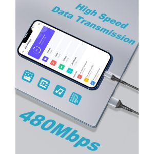 Senior-Cable Iphone 2M Lot De 2 [Certifiés Mfi], Cable Usb Vers Lightning Nylon Cable Iphone Charge Rapide Câble Chargeur Iphone Fil Chargeur Iphone Cordon Iphone Pour Iphone 14/13/12/11/X/8[L1050] - Neuf