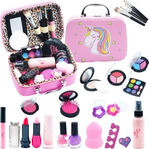 TIANYI-Maquillage Enfant Jouet Filles, Lavable Malette Maquillage Jouet pour Enfant, Coffret Maquillage Enfant Filles Makeup Set, Cadeau de Noël Anniversaire Jouet pour Princesse Fille 3 4 5 6 7 8 9 - Neuf