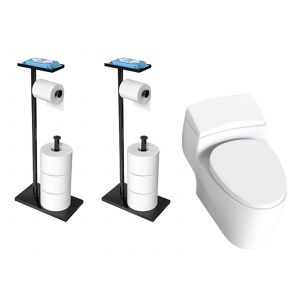 Lot de 2 porte-papier toilette sur pied avec support pour t&eacute;l&eacute;phone - Neuf