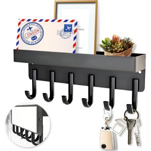 Cmwx-Porte Clef Mural Avec &Eacute;tag&egrave;re, Tableau Support De Cl&eacute;s, Accroche Cl&eacute; Avec 6 Crochets Pour Un Rangement Clef & Organisation Dans La Cuisine, Entr&eacute;e, Couloir, Key Holder For Wall, Noir - Neuf