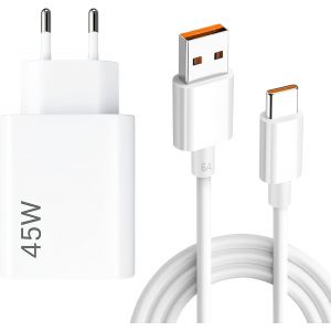 ELVORIX-45W Chargeur Rapide avec 6A C&acirc;ble USB C 1m,Chargeur USB c 45w pour Note 14 5G,Chargeur Rapide pour 13C Note 13 12S 11S 10 9 Pro Poco X7 M4 M6 - Neuf