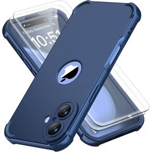 Brs-Coque Pour Iphone 16 + 2 Pièces Verre Trempé Protection Écran, Antirayures Rigide Pc Et Souple Tpu Arrière Protection Antichoc Qualité Militaire Etui Pour Iphone 16 6,1 Pouces, Bleu - Neuf