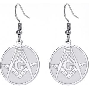 Kal-Boucles D'oreilles Franc-Ma&ccedil;on Pour Femmes Pendentif Symbole Boussole Ma&ccedil;onnique Bijoux Ma&ccedil;onniques Cadeau Ma&ccedil;onnique Rond Cr&eacute;atif - Neuf