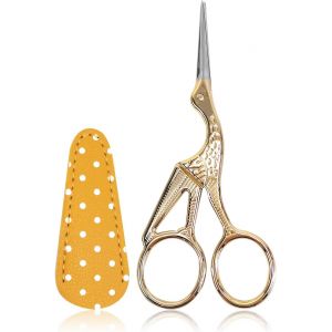 Ciseaux Broderie,11,5 cm/4,5 pouces Ciseaux en Acier Inoxydable Cigogne Petit M&eacute;tier Ciseaux pour Couture Point de Croix Aiguille pu Ciseaux Housse-Or - Neuf