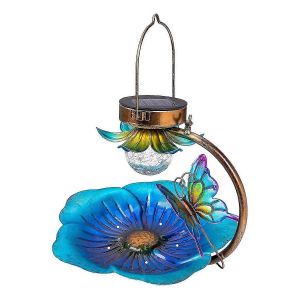 Mangeoire D&eacute;corative Pour Oiseaux, Bain D'oiseaux, Lampe Solaire D&eacute;corative &Agrave; Effet Craquel&eacute;, Mangeoire Suspendue Pour Jardin (1 Pi&egrave;ce) - Neuf