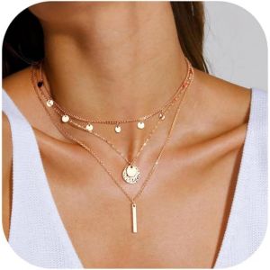 Kal-3pcs Collier Femme Or Collier Acier Inoxydable Femme Collier Pendentif En Argent Avec Croix Perles Coeur Cha&icirc;ne Serpent Or Collier Ras De Cou R&eacute;glables Chaine Bijoux Avec Coffret Cadeau - Neuf