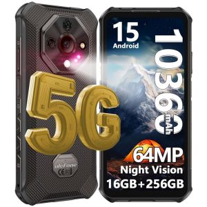 Ulefone Armor X16 Pro(2025)Telephone Portable Incassable Android 15, 5G AI Smartphone 10360mAh, 16Go+256Go/TF 2To Telephone Antichoc 64MP+25MP Vision nocturne, ecran 6.56"" HD+/120HZ/NFC/GPS - Neuf