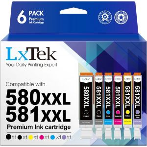 ERYI-Compatible Cartouches D'Encre Remplacement Pour Canon 580 581 Pgi-580 Cli-581 Xxl Pour Pixma Ts8150 Ts8151 Ts8152 Ts8250 Ts8251 Ts8252 Ts9150 (Pgbk Noir Cyan Magenta Jaune Photo Bleu, 6-Pack) - Neuf
