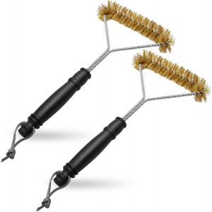 KAL-Lot De 2 Brosses En Laiton Pour Barbecue -Anti-Brûlure -Petite Brosse À Pizza -Brosse De Four Pour Grille De Barbecue, Barbecue À Gaz, Barbecue Au Charbon De Bois - Neuf