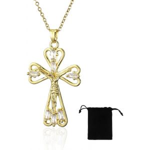 Kales-Collier Croix Femme,Croix Chretienne Femme,Collier Croix Chretienne,Pendentif Croix Chrétienne,Collier Croix Plaqué Or 14 Carats,Bijoux Acier Inoxydable Femme,Cadeau Pour Femme Fille - Neuf