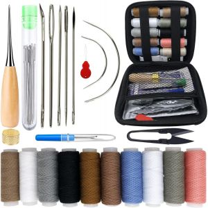Kit De Couture Pour Réparation De Rembourrage : Kit De Couture Robuste De 47 Pièces Avec Poinçon, Coupe-Couture, Aiguille À Coudre Pour Cuir, Fil À Coudre Pour Voiture Et Canapé. - Neuf