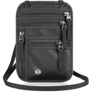 nzqaf-Pochette Tour de Cou Voyage Accessoires avec Bloqueur RFID Protege Passeport Portefeuilles pour Femme Homme Pochette Telephone Portable Secrète avec Tour de Cou Imperméable avec 5 Compartiments - Neuf