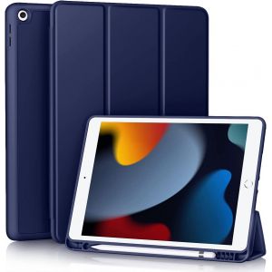 Kal-Coque Compatible Avec Ipad 9ème/8ème/7ème Génération, Modèle 2021/2020/2019, Housse Étui Avec Pencil Holder Pour Ipad 10.2, Veille/Réveil Automatique Bleu - Neuf