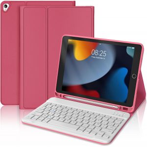 Clavier Coque Pour Ipad 9ème/8ème/7ème Génération 2021/2020/2019 10.2U201d/Ipad Air 3 10.5"" 2019/Ipad Pro 10.5, Azerty Français Magnétique Amovible Clavier Bluetooth Etui Avec Porte Crayon,[Z129] - Neuf