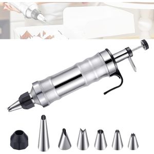 Seringue À Pâtisserie En Inox Seringue À Pâte Pistolet De Presse Set De Seringues À Pâtisserie Presse À Biscuits Diy, Accessoires De Cuisson Pour Gâteaux Et Biscuits Avec Et 6 Doui[App8809338] - Neuf