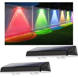 Applique Murale Ext&eacute;rieur Solaire &Eacute;tanche Ip67, 2 Unit&eacute; Lumiere Solaire Exterieur Rvb Avec 8 Modes Lampe Solaire Exterieur Puissante Pour Cour, Jardin Et Cl&ocirc;ture - Neuf
